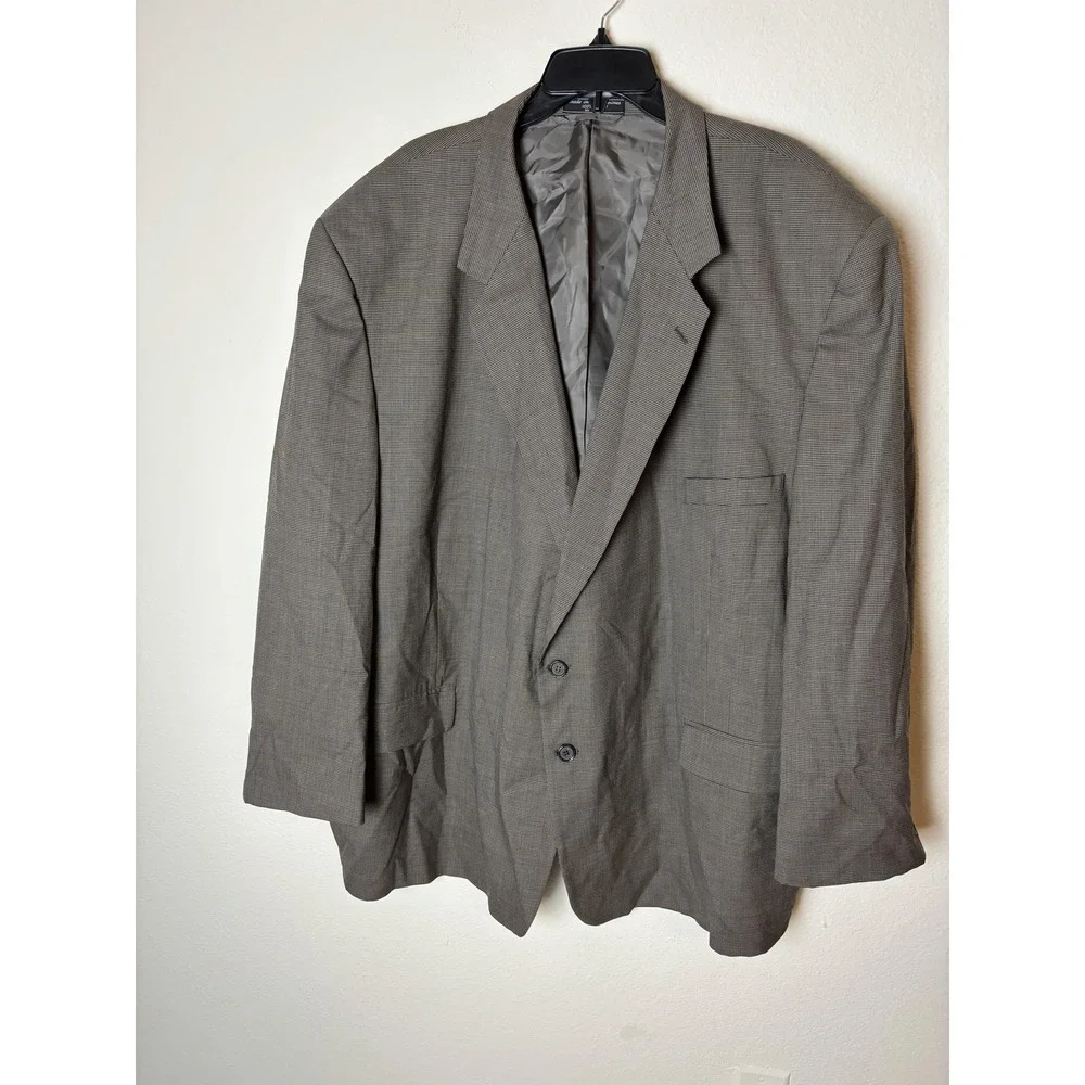 Hardy Amies Blazer Mens 60R Gray Wool Checkered Sport Coat Jacket Classic Formal